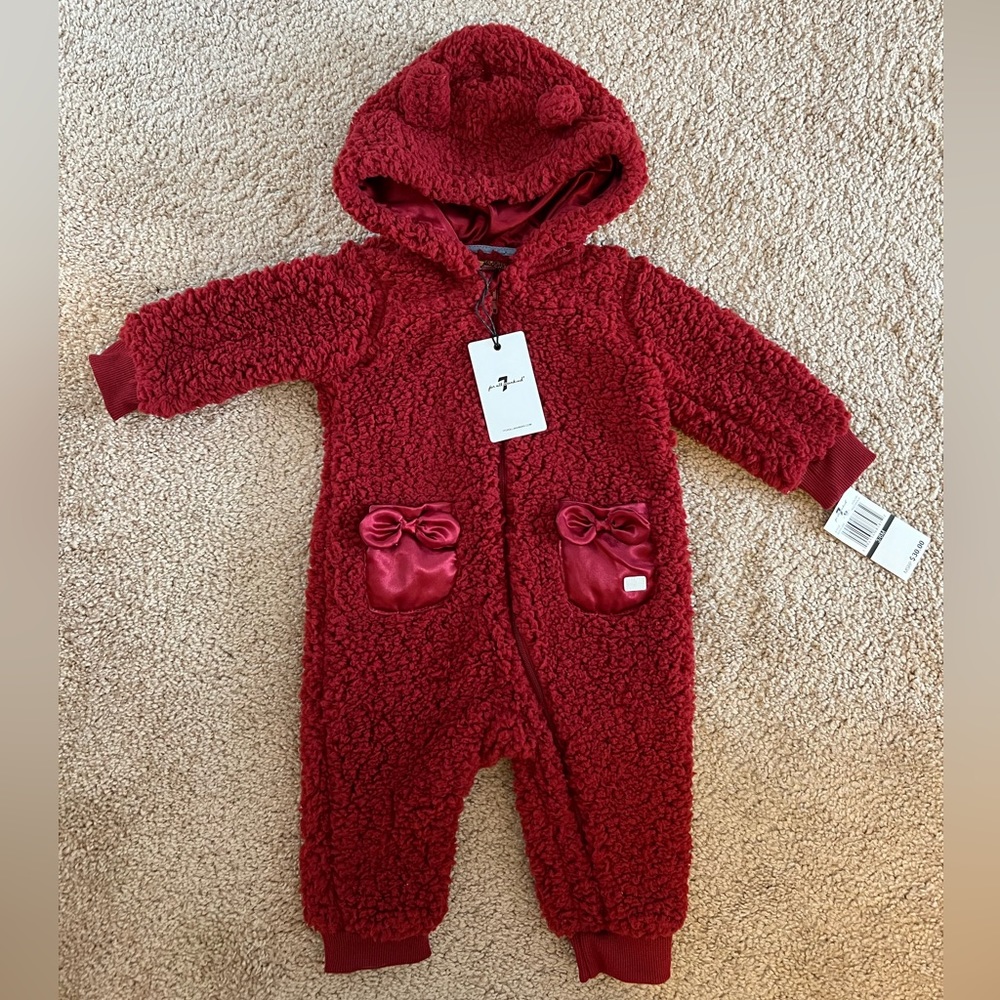 7 for all mankind baby fleece Sherpa winter one piece - red 3-6 months